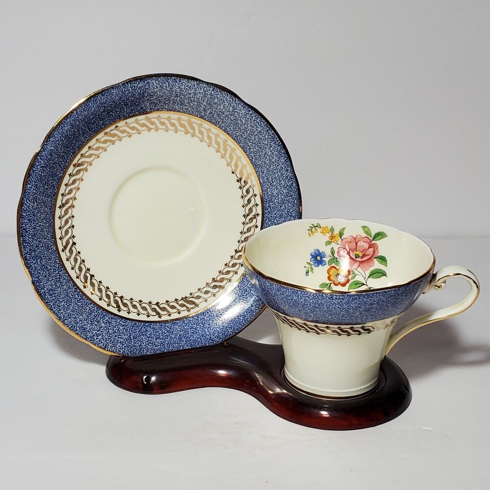 Aynsley Corset Teacup and Saucer Blue Floral Vintage